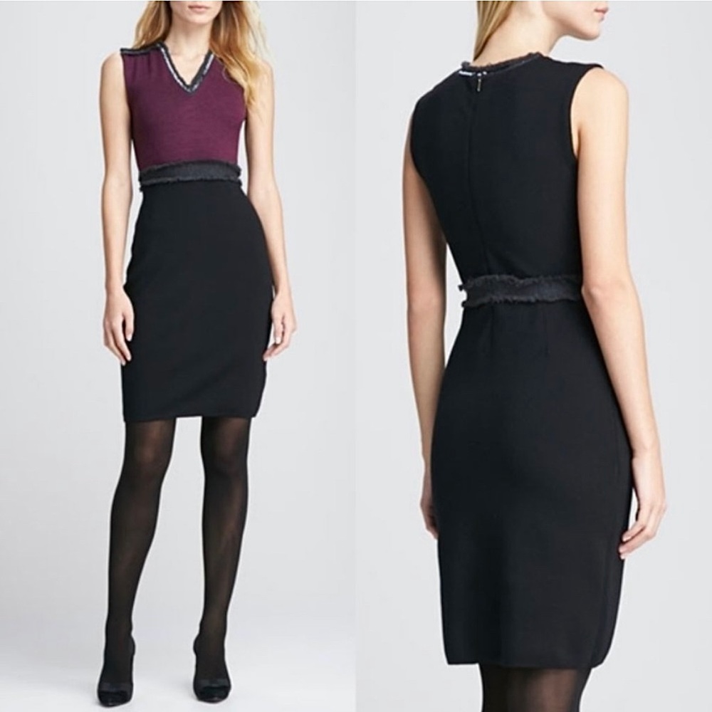 TORY BURCH Avalon Dress Beaded Purple Black Knit Wool Business Office Size Large